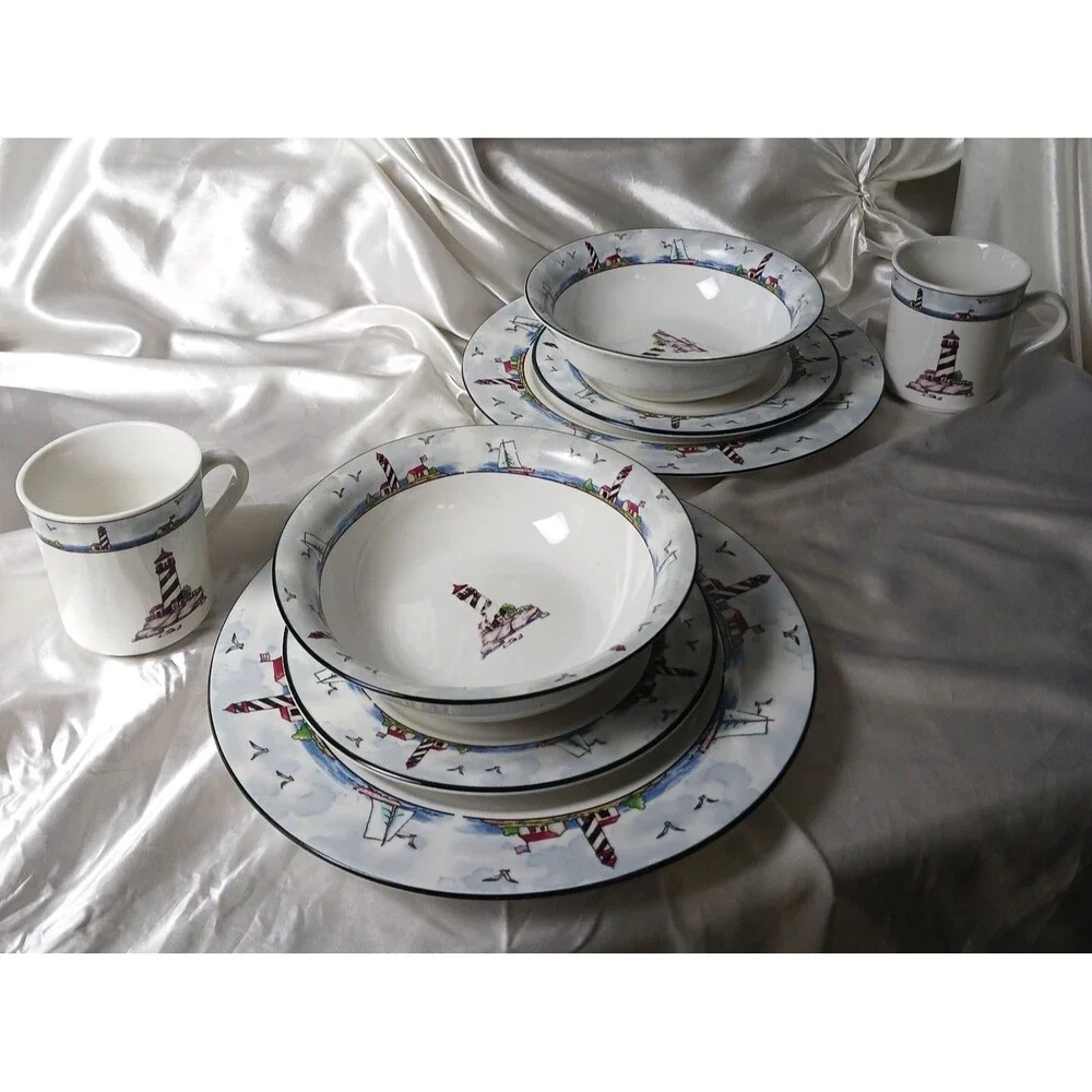 TOTALLY TODAY COASTAL LIGHTHOUSE DINNER SET FOR 2 (8 PIECES)
